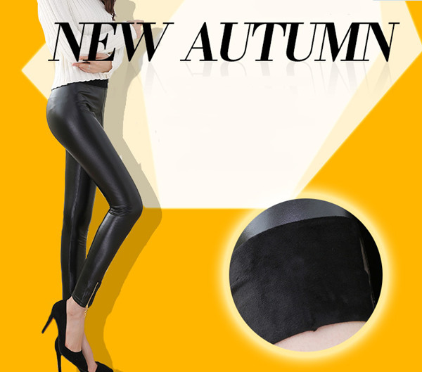 最新のデザイン古典的な黒2015冬のファッションの女性の厚い冬のジッパーのデザインとpuレザーパンツ仕入れ・メーカー・工場