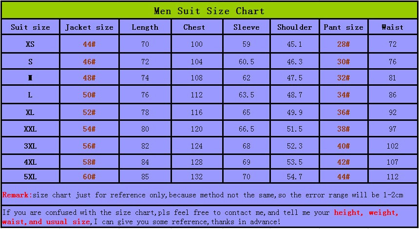 suit size chart