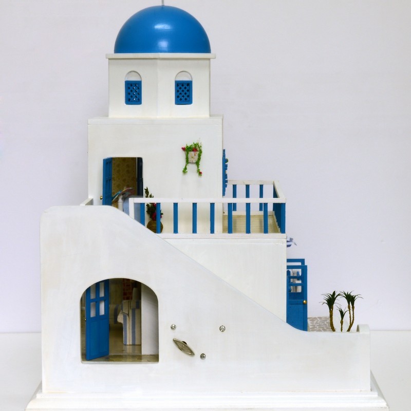 DIY LED LIGHT wooden Dollhouse miniatures Greece house sweet trip kit