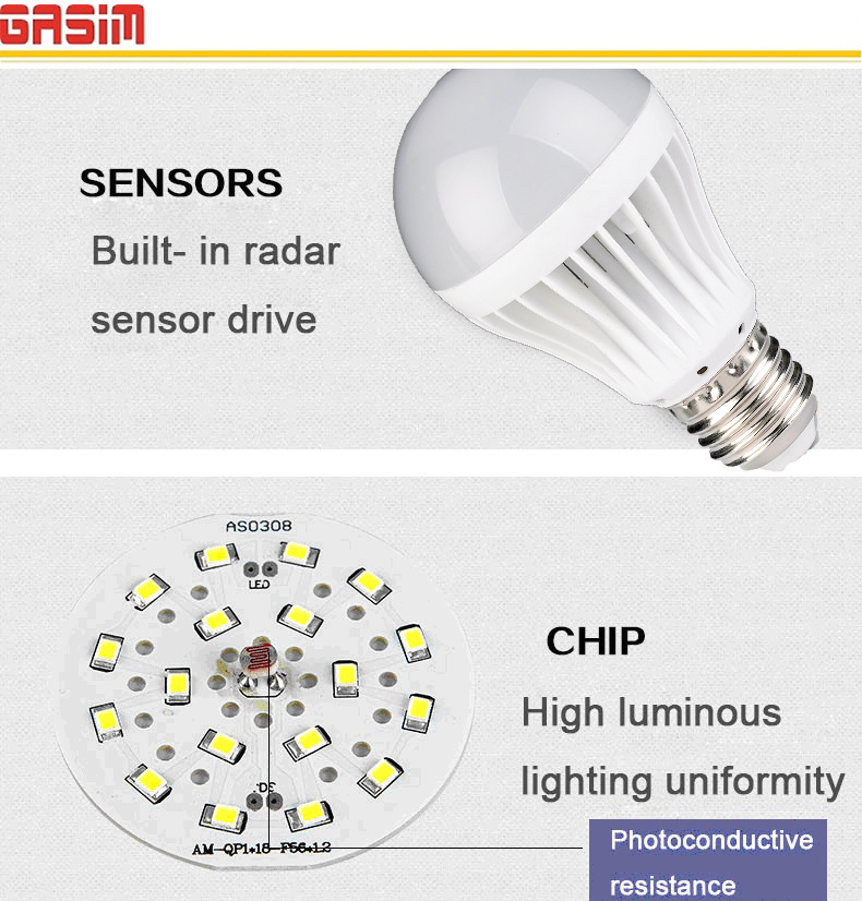 新しいモーションセンサーマイクロ波レーダースマート照明led電球の光仕入れ・メーカー・工場