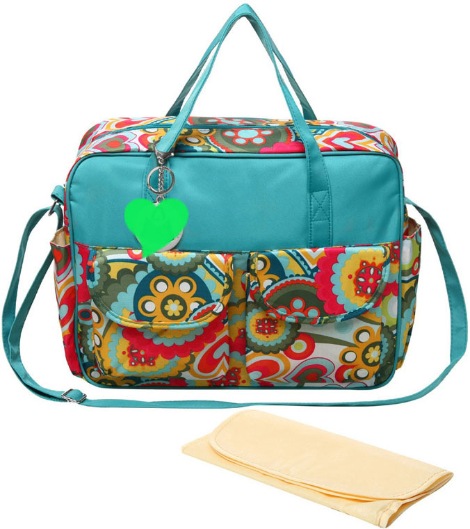 ファッショングリーンフローラルトップハンドル母旅行のおむつおむつ替えパッド付赤ちゃんの袋仕入れ・メーカー・工場