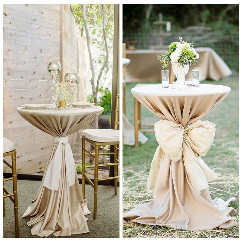 White Satin Ribbon Tied Cocktail Table Cover Pleat Table Linens Buy