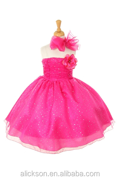 栄光ドット袖なしのビーズのストラップレスの夜会服のウェディングドレスの花女の子のための問屋・仕入れ・卸・卸売り
