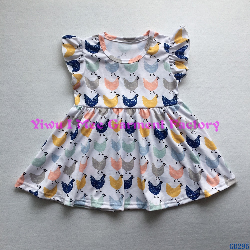 CS292かわいい女の子ブティック夏衣装子供チキン柄フラッタースリーブドレスとアイシングショーツ服セット仕入れ・メーカー・工場
