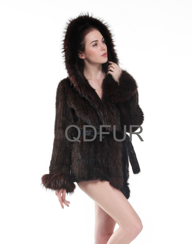 QD30408熱い販売中国メーカーファンシー女性毛皮ミンクコート付きフード仕入れ・メーカー・工場