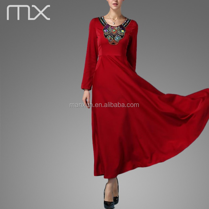 ニース赤いドレスエレガントイスラムエスニックアパレル教徒衣類新しいドバイ女性アバヤ仕入れ・メーカー・工場