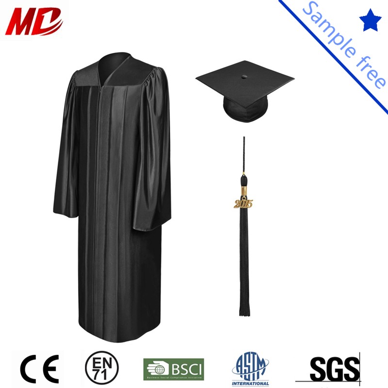 Black shiny graduation cap and gown_