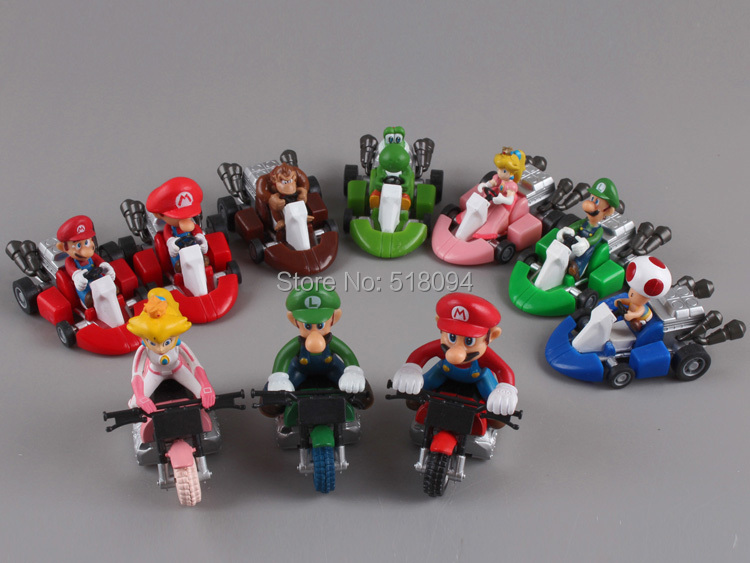 Cute Super Mario Bros Kart Pull Back Car Pvc Action Figure Toys 2 10pcsset Free Shipping 3295