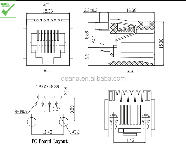 シールドなしでメスrj458p8cコネクタ直角仕入れ・メーカー・工場