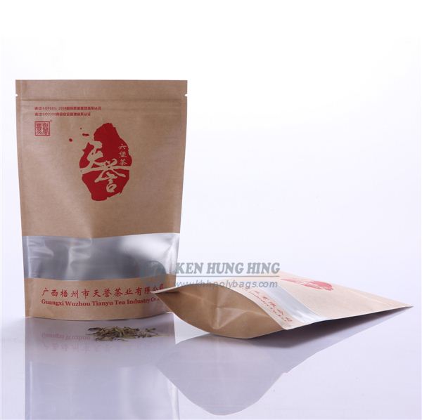 Stand up Zip Lock Kraft High Quality Tea Bags with Window