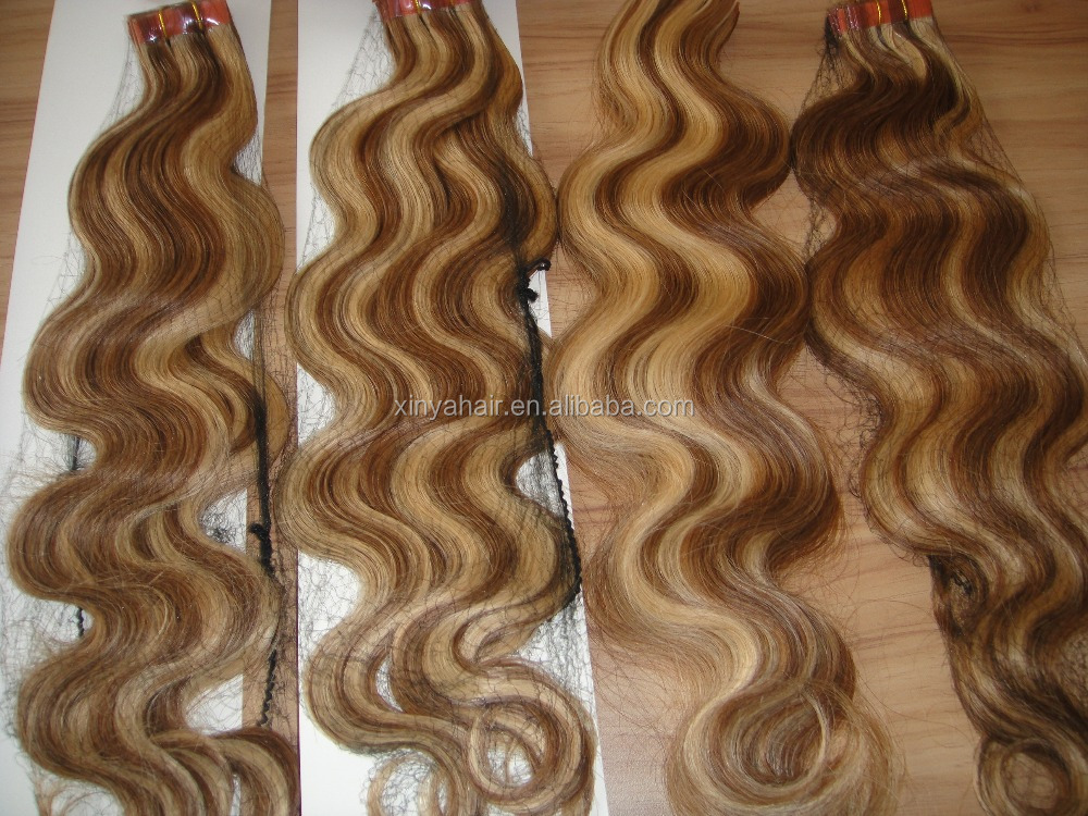 high quality human hair highlight colorful pu-skin weft /tape