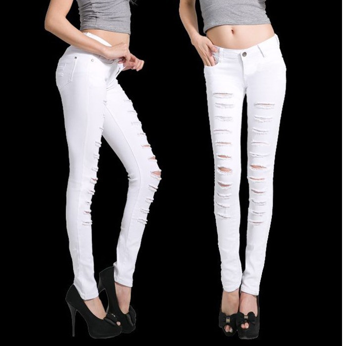 2014 Hot Fashion LadiesFemale Cotton Denim Ripped Punk Cut-out Women Black White Sexy Skinny pants Jeans Trousers WNJ002. (13)