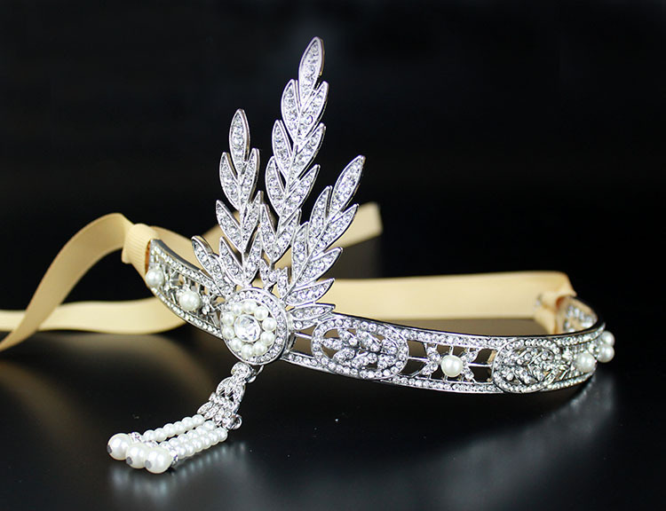 New Tiara Gatsby Luxury Indian Pearl Tassel Crown Hairpins The