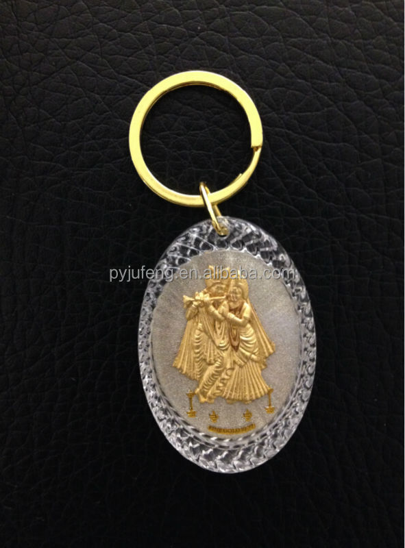 3d golden oval keychain 24k gold foil indian god