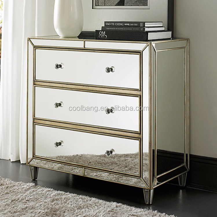 Classical Antique Mirrored Nightstand Side Table With Drawers