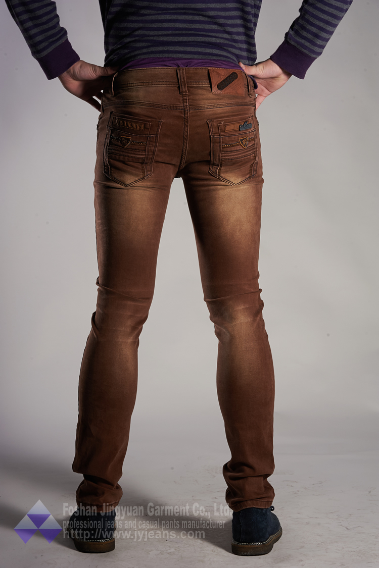 Mooie mannen jeans mager montage bruine kleur jeans product id ... Kleur ontwerp bruine