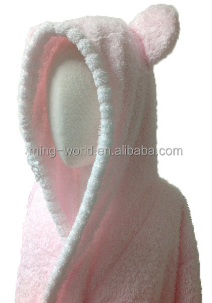 甘いベビーピンクの女の子のフード付きバスローブタオルのバスローブ問屋・仕入れ・卸・卸売り