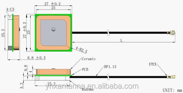 中国製セラミック20mm*20mm*4サイズを持ったチップアンテナ内蔵gps1.13ipexコネクタケーブル仕入れ・メーカー・工場