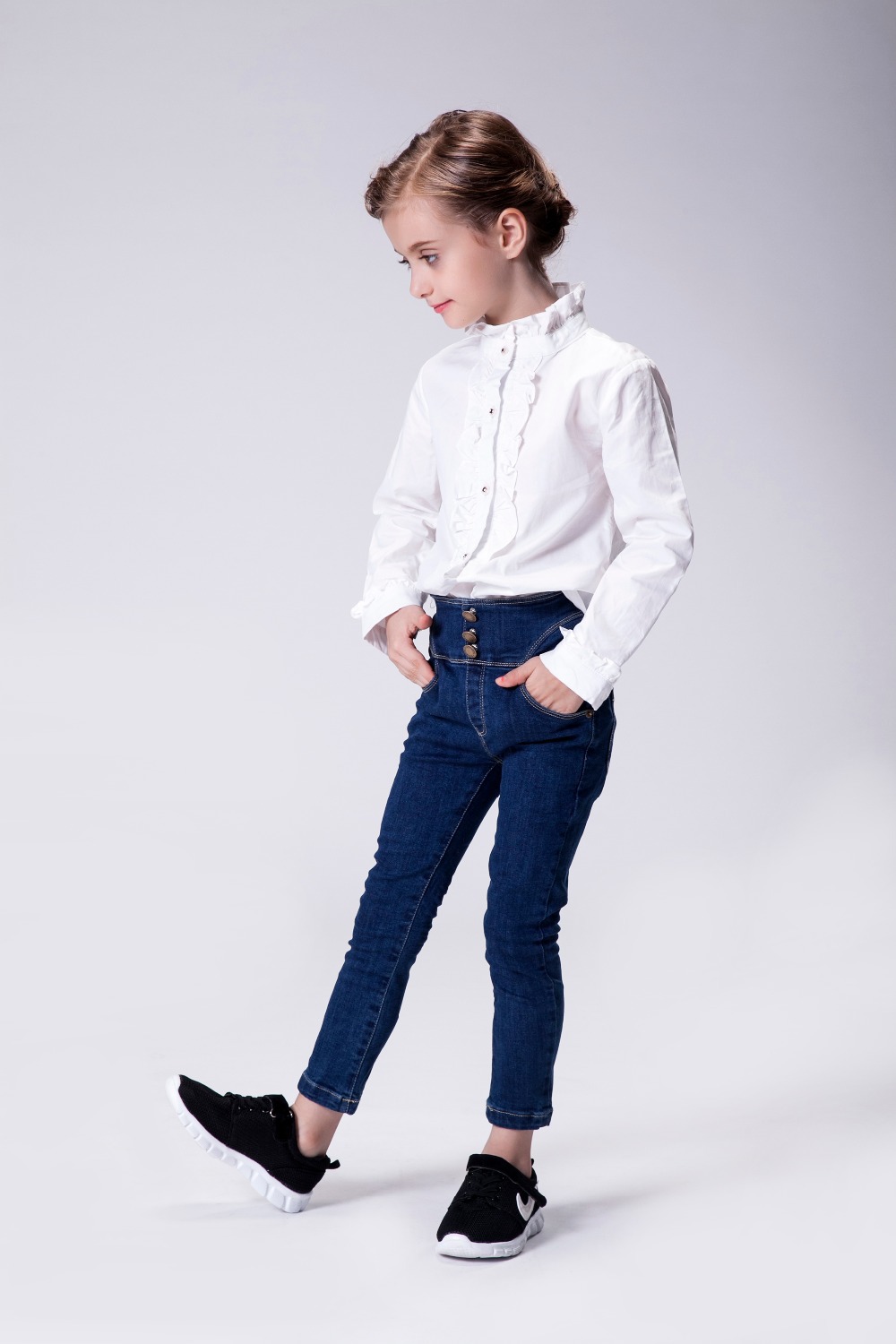 ブティックの子供服はリメイクトレンディな幼児の女の子のデニム綿im-bp050秋用フリルパンツ仕入れ・メーカー・工場