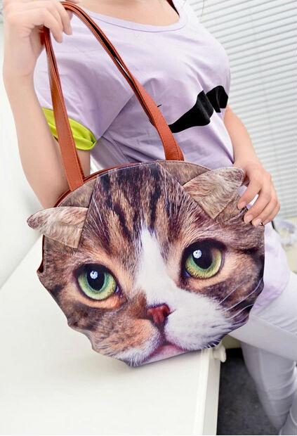 pu付きショルダーバッグ3d猫のイメージは、 ショッピングトートバッグ問屋・仕入れ・卸・卸売り