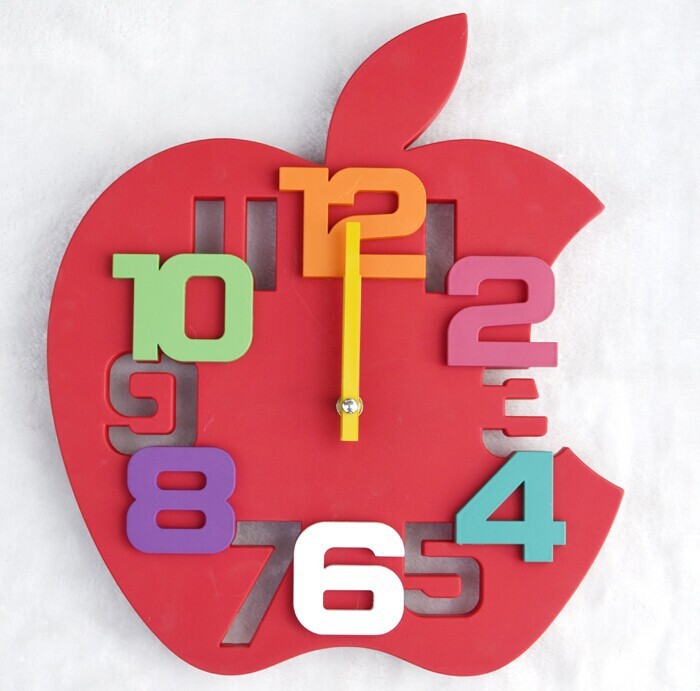 немой apple форме настенные часы творческой личности 3d цифровой мода красивые настенные часы для детской комнаты немой apple форме настенные часы творческой личности 3d цифровой мода красивые настенные часы для детской комнаты