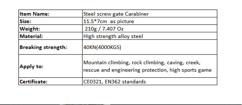高強度4000キログラム鋼スクリューゲートカラビナオーバルクライミングカラビナロッククライミング仕入れ・メーカー・工場