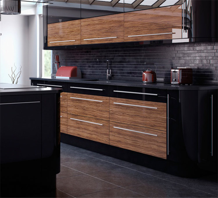L vormige keuken ontwerp moderne keuken kast zwart en bruin keuken ...