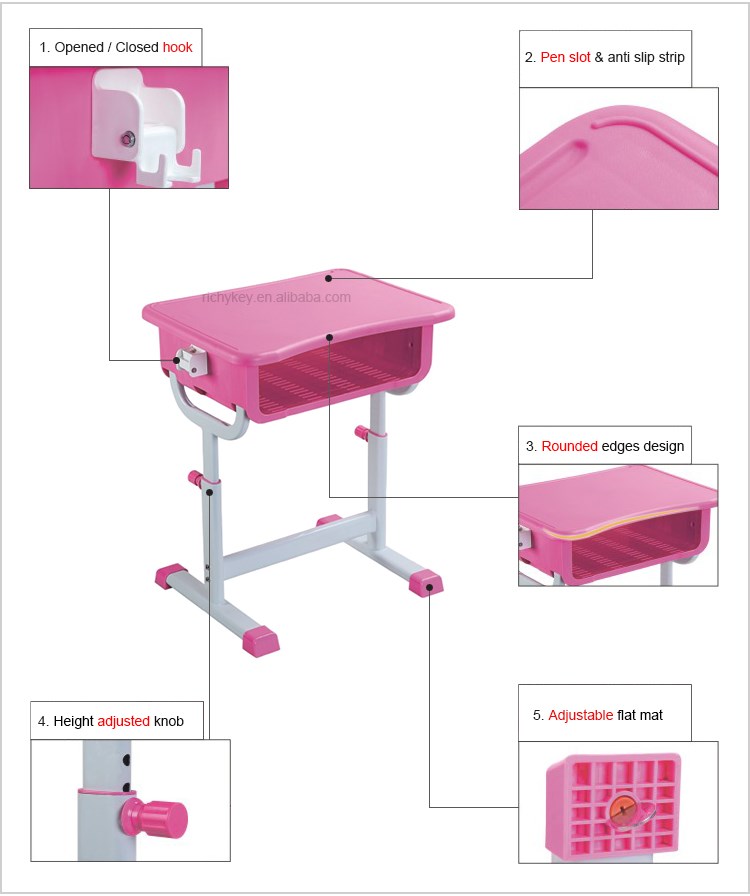 現代の素敵な蝶ピンクカラー高さ調節可能な小学校学生机と椅子セット仕入れ・メーカー・工場