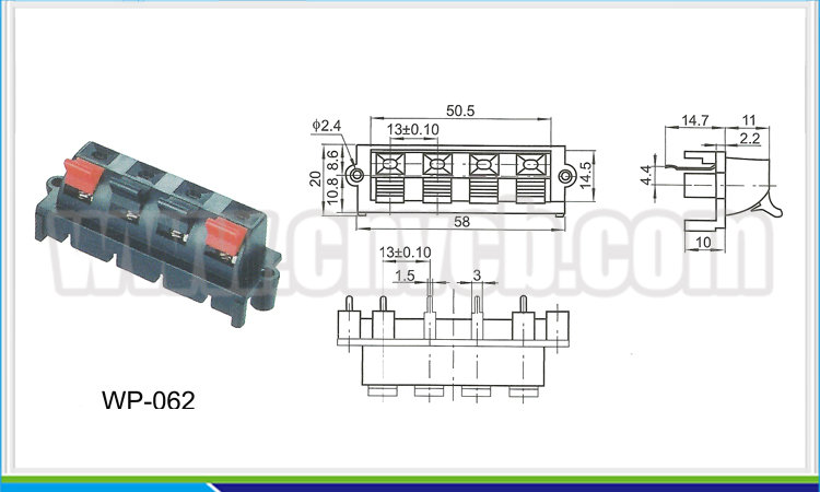 Wp-062abbeycon赤・黒のクリップwpプッシュターミナルジャック端子4pミックススピーカー端子仕入れ・メーカー・工場