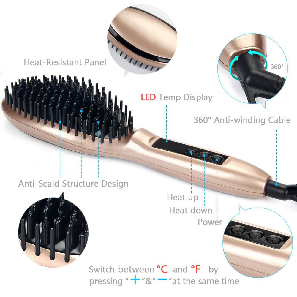 Wholesale low prices custom logo gold automatic electric professional electric fast hair straightener brush ceramic