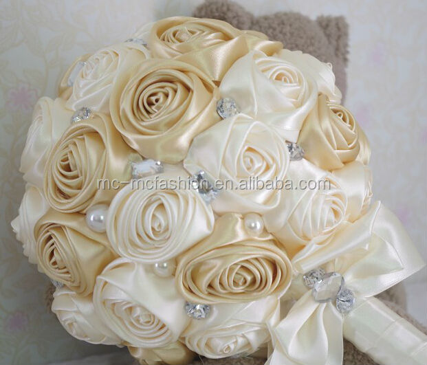 champagne satin ribbon flowers for wedding