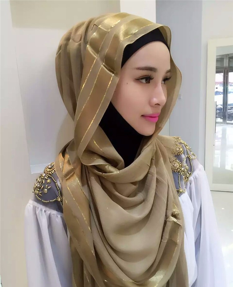 Feuille d\u0027or bande de mode arabe belle foulard islamique femmes musulmanes hijab