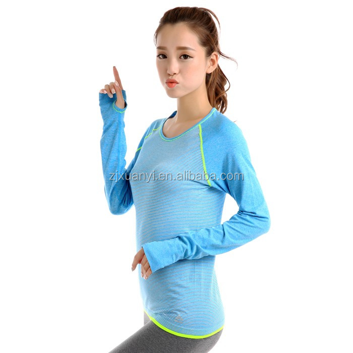 中国の製作所サプライ女性通気性ソフト tシャツ ファッション カラフル な ロング スリーブ トップ着用最新タイプ シームレス t-シャツ 。仕入れ・メーカー・工場