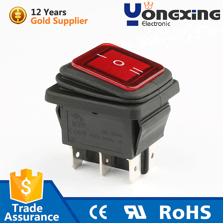 KCD2 16a 250vac t125/55 on off on 6 pins ip65 waterproof low voltage rocker switch