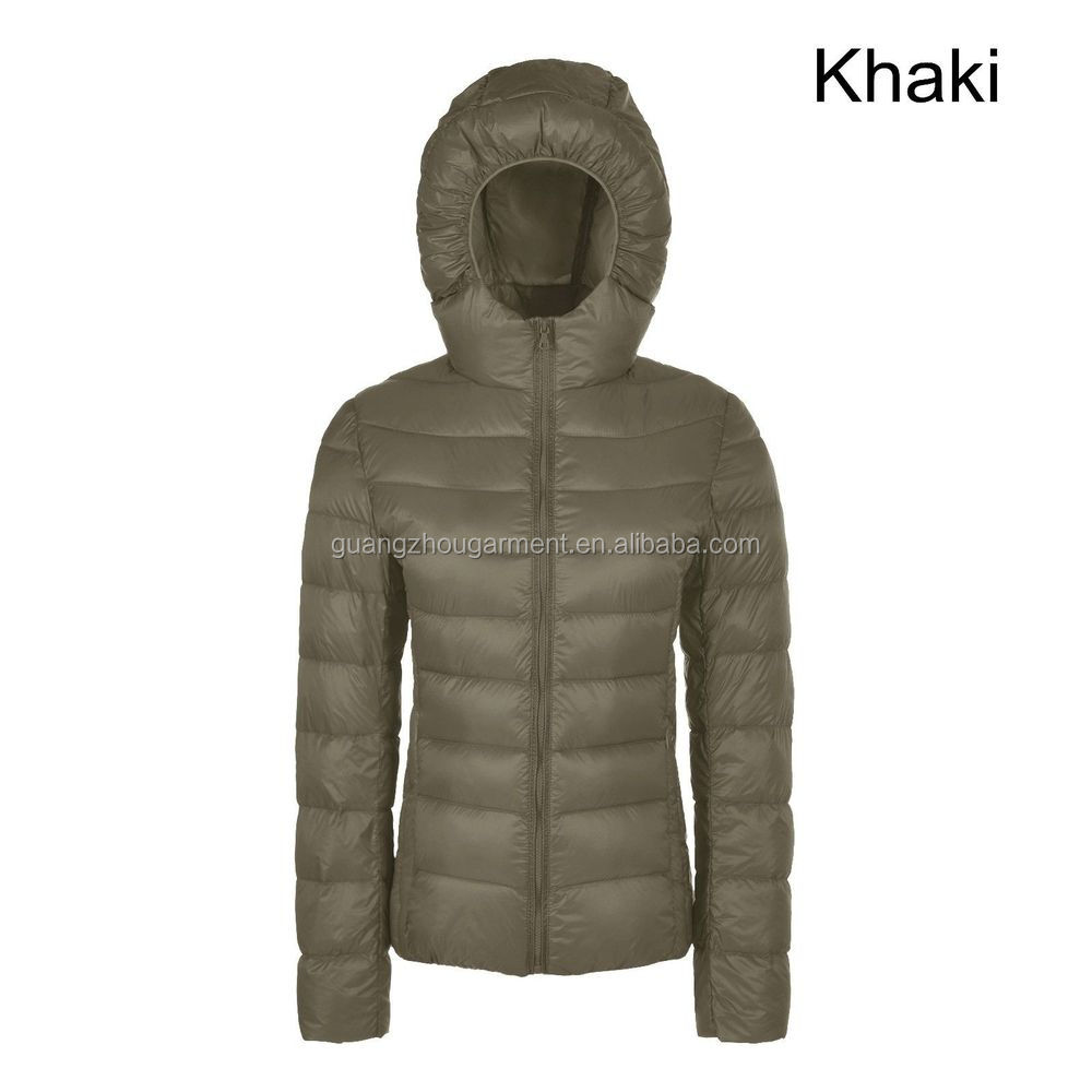 カラフルなパーカーダウンジャケット/女性のフグジャケット/軽量コンパクトなジャケット問屋・仕入れ・卸・卸売り