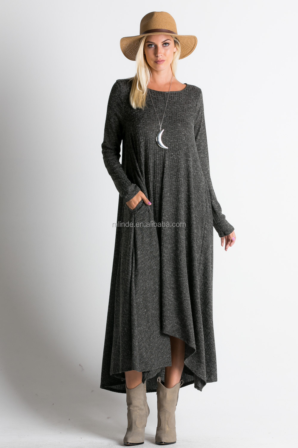 Oem Fashion Apparel Clothing Long Sleeves Maxi Dresses Online