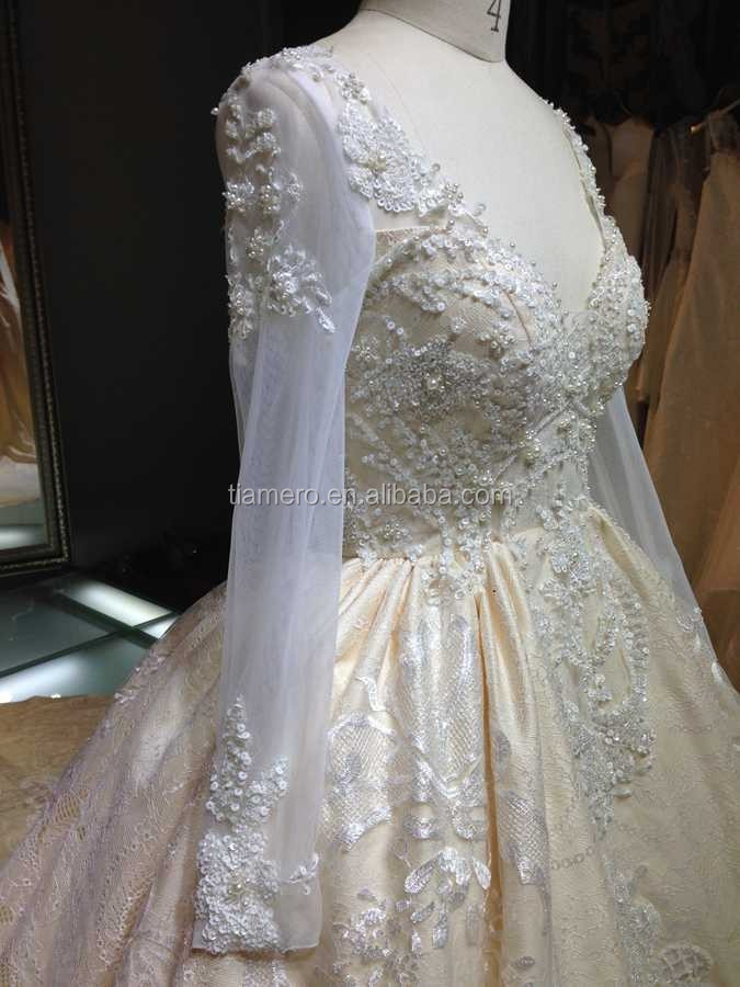 Th-x7814 vestidos renda アイボリー ロイヤル ブライダル ガウン classe ローブ重く ビーズ ウェディング dresss仕入れ・メーカー・工場