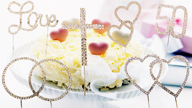 Heart Rhinestones Cake topper wedding Rhinestones Double Love Heart