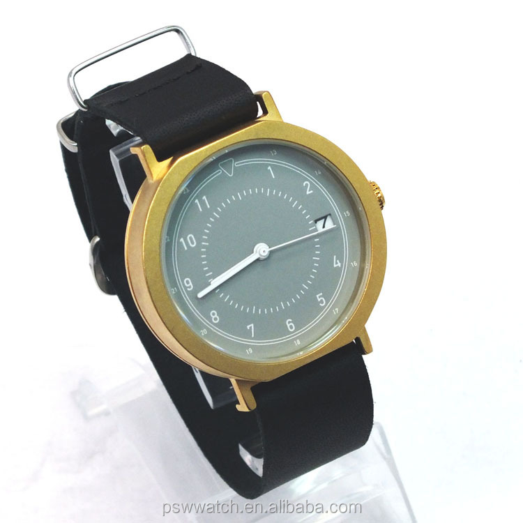 custom made auto date Miyota copper wrist watch leather strap watch watches men