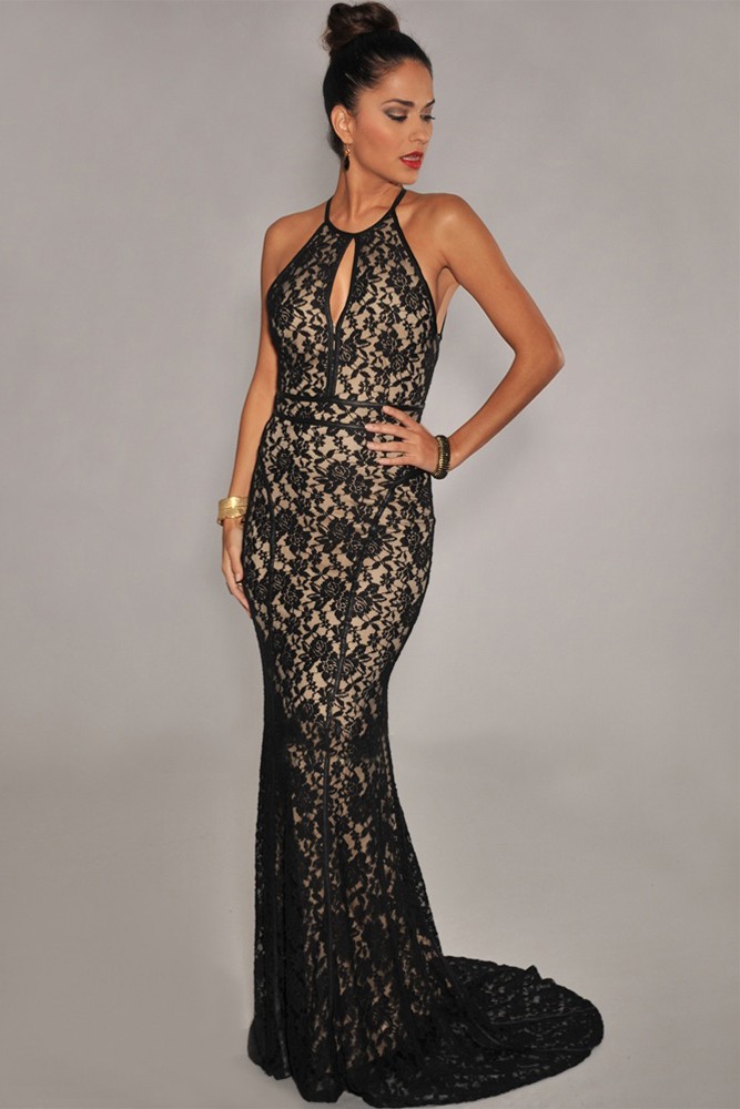 Black-Lace-Nude-Illusion-Open-Back-Evening-Gown-LC6272