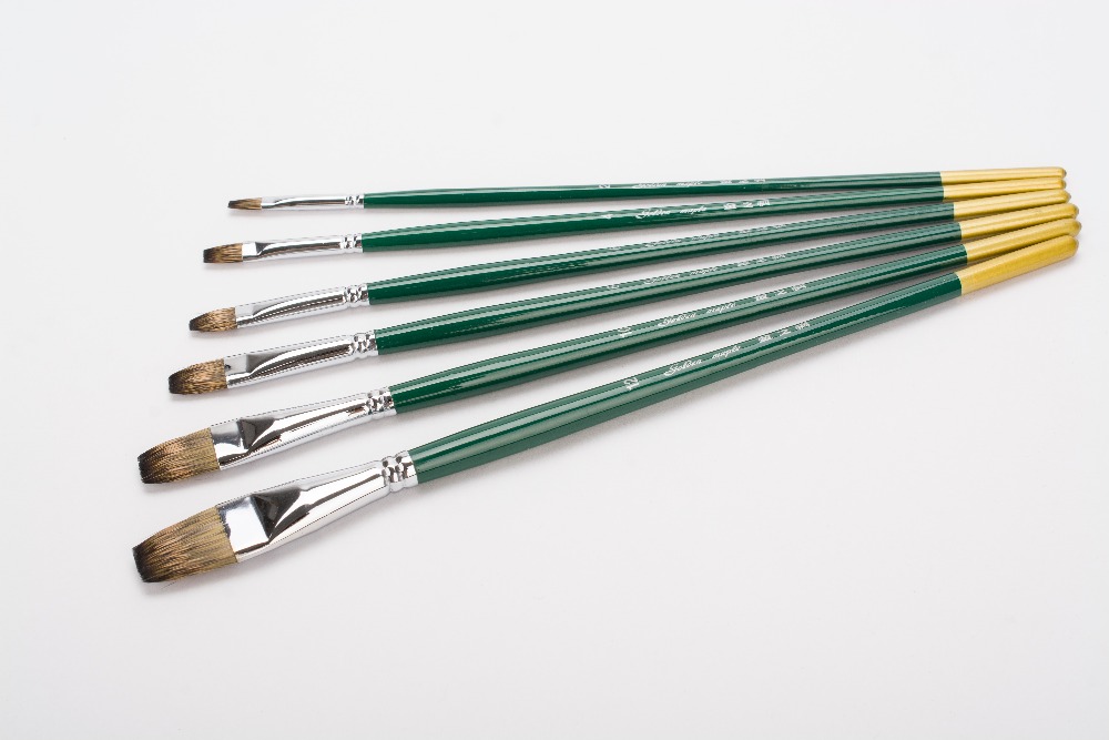 US STOCK! Mongoose Hair Artist Paint Brushes Flat Shape Long Handle 6