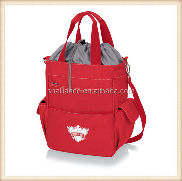 Fasionable Drawstring Closure Tote Cooler Bag With Two Side Pockets