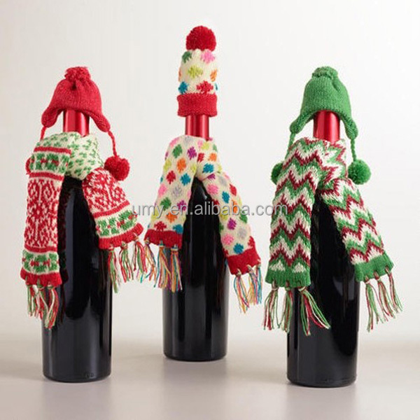 ワインボトルの装飾プロモーションニットキャップとスカーフ大きいクリスマスの贈り物仕入れ・メーカー・工場