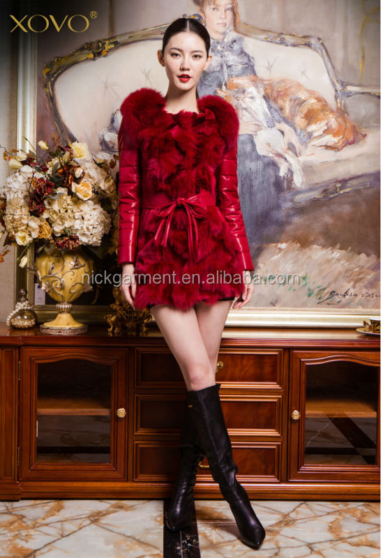 新しいファッション女性の来る2014年羊革pc004フォックスファー付ダウンコート問屋・仕入れ・卸・卸売り