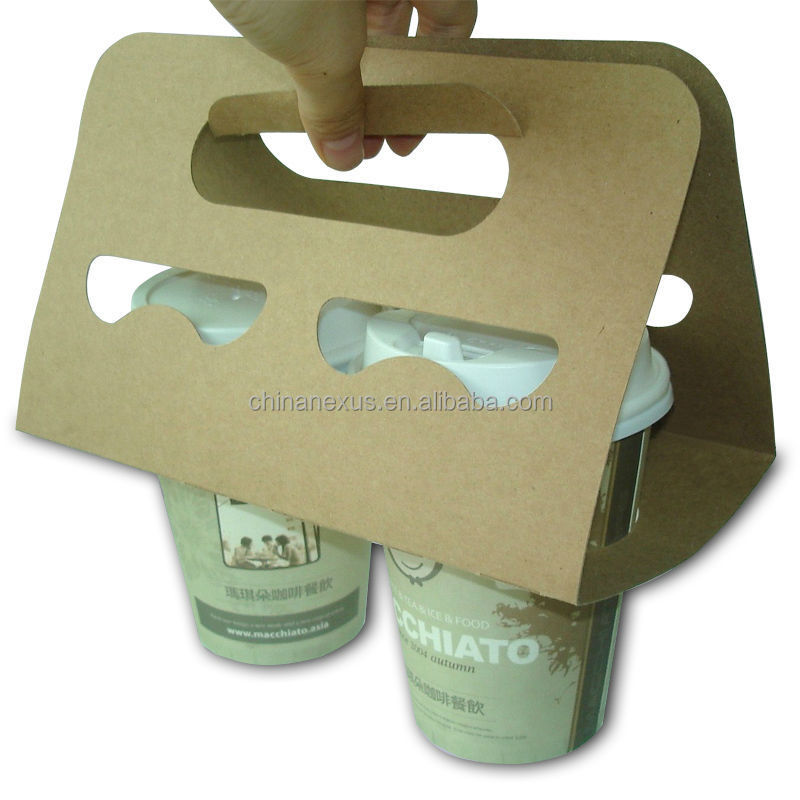 Reusable White Cardboard Coffee Paper Cup Holder With Handle For 2 Cups