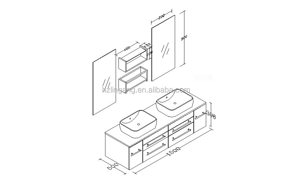 木製のモダンなホットsytle1200ミリメートルmdf経済ダブルシンクの洗面化粧台仕入れ・メーカー・工場