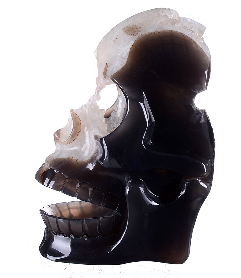 自然な瑪瑙彫刻が施されたクリスタルスカルのジオード、 怖いクリスタルマスク、 良いコレクションレイキ家の装飾仕入れ・メーカー・工場