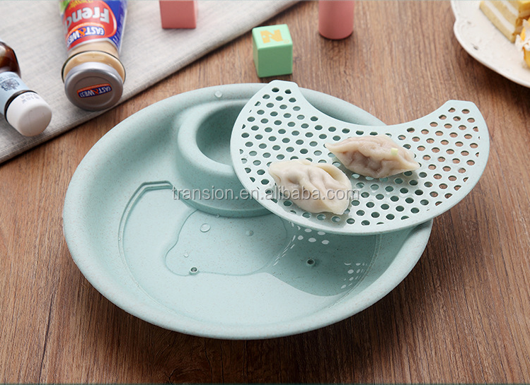 round wheat straw plate with strainer and seasoning dish