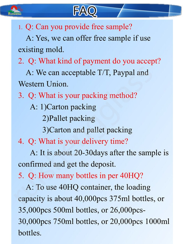 High quality empty liquor and beverage glass bottle wholesale