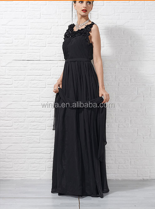 花嫁介添人ドレス新しいファッション黒デザインフラワーシフォンキャミソールふくらんでいる夜会服のウェディングドレス仕入れ・メーカー・工場